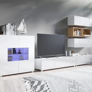 Nábytek Apulia XXVIII bílý lesk / zlatý dub výjimečně stylová nástěnná skříňka jednoduché jednotky hodící se do každého interiéru