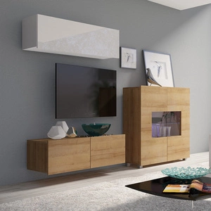 Nábytek Apulia IX bílý lesk / zlatý dub výjimečně stylová nástěnná skříňka jednoduché jednotky hodící se do každého interiéru