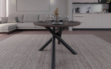 Kulatý stůl Lyon 110 cm wisconsin ořech / černý designový jídelní stůl kovové pavoučí nohy výškově nastavitelné