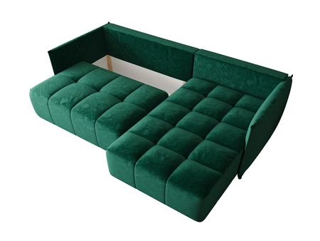 Rozkládací pohovka Oroso láhev zelená pravá strana měkká sametová tkanina s hydrofobním povlakem nádoba na lůžkoviny