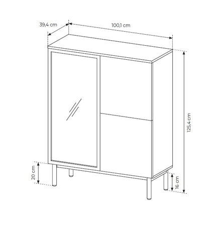 Nízká skříňka Clovis 100 cm černá / dub evoke ideální skříňka do obývacího pokoje nebo jídelny nábytek interiér zdobený dekorativními žebry