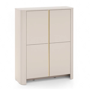 Vysoká komoda Bari 103 cm béžová elegantní design zaoblené hrany masivní soupravy na vysokém podstavci ozdobné zlaté lemování