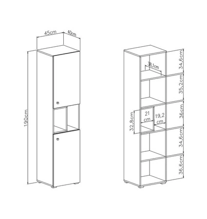Knihovna Epsilon 45 cm bílá / beton ideální do pokoje pro mládež velmi praktická a má moderní vzhled