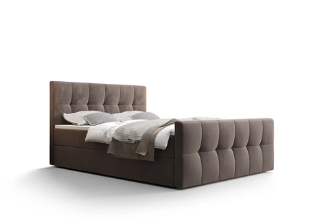 Světle hnědá kontinentální postel Manhattan 180x200 v moderním skandinávském stylu s čalouněným čelem a nohama