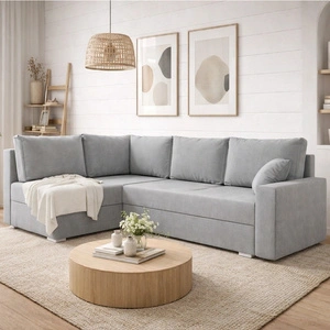 Rohová sedací souprava s funkcí spaní Nofi světle šedá levá moderní design jednoduchá a stylová jednotka, která se hodí do každého interiéru