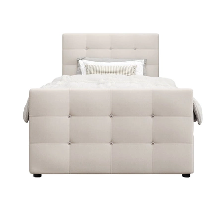 Béžová kontinentální postel Kansas 90x200 v moderním skandinávském stylu s čalouněným čelem a podnožkou