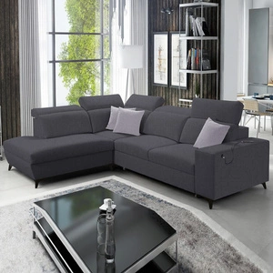 Kelly Elegantní rohová sedací souprava VII s funkcí spaní grafitová levá opletená pohodlná a funkční rohová rozkládací pohovka do obývacího pokoje