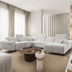 Penejos VIII rohová rozkládací pohovka s funkcí spaní šedý jasan pravý Stylová rohová rozkládací pohovka z odolné tkaniny