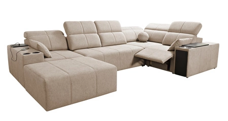 Rohová sedací souprava s funkcí spaní Tesalia IV Lux medová levá stylová rohová sedací souprava s výsuvnou opěrkou nohou a posuvnou funkcí opěradla