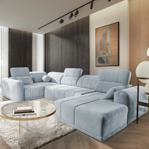 Rohová sedací souprava s funkcí spaní Cetara IV modrá pravý roh stylový design s posuvnými opěradly dvě nádoby na lůžkoviny