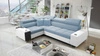 Rohová sedací souprava s funkcí spaní Dafni II modrá bílá levá sametová rohová sedací souprava s úložným prostorem na lůžkoviny s celočalouněnou zásuvkou