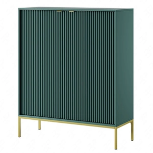 Moderní designová komoda Lovro 104 cm v pastelově zelené barvě obohacená zlatem potěší milovníky výrazných interiérů