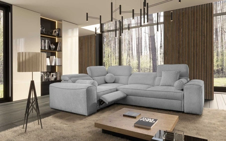 Rohová sedací souprava s funkcí spaní Viano II Lux světle šedá levotočivá designová rohová sedací souprava do obývacího pokoje s pohodlným výsuvným podnožníkem