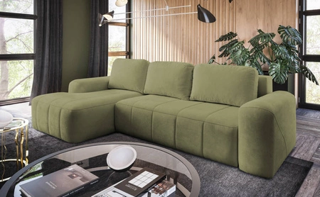 Rohová sedací souprava s funkcí spaní Bovec olivová levá strana stylová rohová sedací souprava s ergonomickým tvarem hydrofobní látka