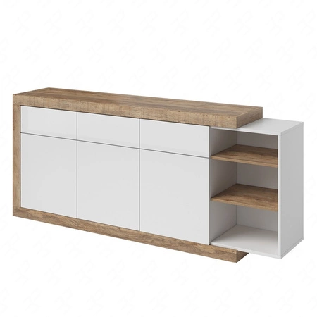 Komoda Sintra 200 cm dub samdal / bílý lesk funkční ideální pro moderní a skandinávské interiéry