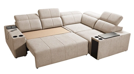 Rohová sedací souprava s funkcí spaní Tesalia II šedá pravá komfortní rohová sedací souprava do obývacího pokoje s posuvným opěradlem nádoba na lůžkoviny