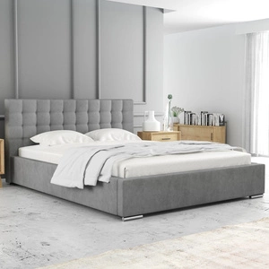 Čalouněná postel Umiky 160x200 světle šedá stylová postel s úložným prostorem na lůžkoviny pohodlný podhlavník zaujme svým elegantním designem