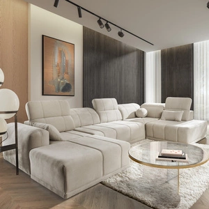 Rohová sedací souprava s funkcí spaní Cetara VI béžová levá pohodlná a stylová rohová sedací souprava s posuvnými opěradly