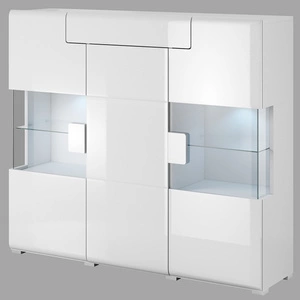 Komoda Toledo 147 cm bílá / bílý lesk moderní design komody částečně prosklené boky komody