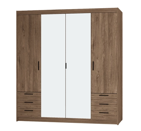 Šatní skříň Rene 176 cm dub lefkas stylový design ABS hrany šatní skříň se zrcadlem do ložnice nebo šatny prostorné zásuvky