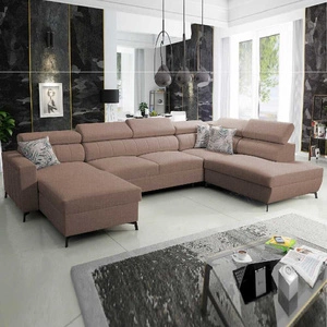 Rohová sedací souprava s funkcí spaní Savona VI světle hnědá levá elegantní a pohodlná rohová sedací souprava do obývacího pokoje se dvěma nádobami na lůžkoviny