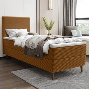 Kontinentální postel Totti 90x200 medová stylová postel s úložným prostorem trojrozměrná tkanina s výraznými pruhy