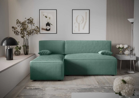 Rohová sedací souprava s funkcí spaní Brandon patina levá trojrozměrná tkanina s výrazným pruhem nádoby na lůžkoviny