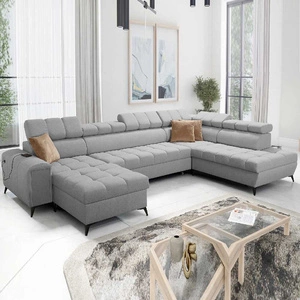 Rohová pohovka s funkcí spaní Bolmso VI šedá levá pohodlná rohová pohovka s nastavitelnými opěrkami hlavy dekorativní prošívání na sedáku