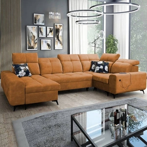 Rohová sedací souprava s funkcí spaní Buffalo IV honey levá stylová rohová sedací souprava se dvěma lůžkovinami velurová tkanina