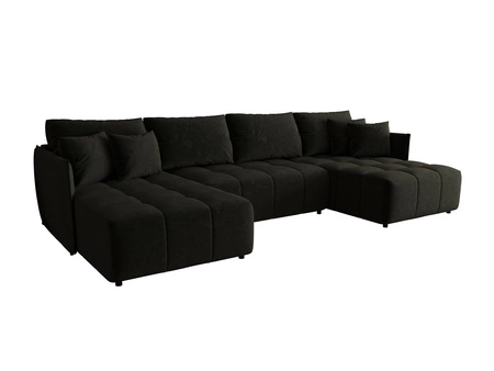 Rohová sedací souprava s funkcí spaní Oroso U grafitový plátěný kontejner měkká sametová tkanina s hydrofobním povrchem dekorativní prošívání