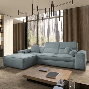 Rohová sedací souprava s funkcí spaní Viano šedomodrá levá stylová rohová sedací souprava se zajímavým tvarem nastavitelné opěrky hlavy dekorativní polštáře