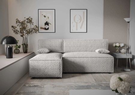 Rohová sedací souprava s funkcí spaní Brandon šedý jasan levá měkká látka s charakteristickou smyčkovou povrchovou nádobou na lůžkoviny