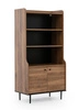 Policový regál Apallo 80 cm brandy dub castello výrazný design masivní sestava na kovové základně zakřivená linie korpusu