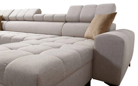 Rohová sedací souprava s funkcí spaní Bolmso šedá pravostranná rohová sedací souprava se dvěma nádobami na lůžkoviny praktická zásuvka v boční části nábytku