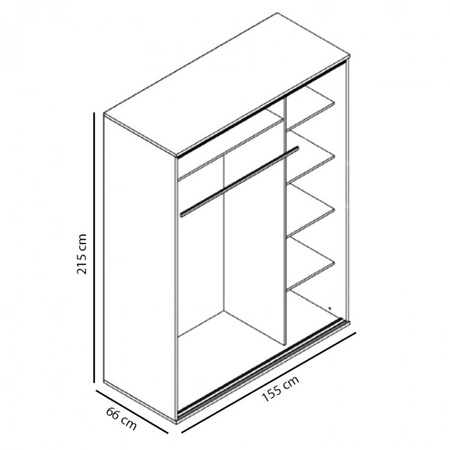 Posuvná šatní skříň Penelope 155 cm světlý dub sonoma moderní design šatní skříně hliníková vodítka dveří a pojezdový systém