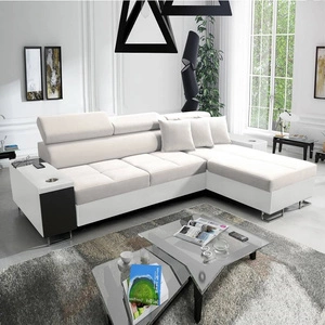 Rohová rozkládací pohovka Dafni slonová kost / bílý samet pravá strana pohodlí a funkčnost při každodenním odpočinku