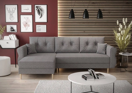 Rohová pohovka s funkcí spaní Wilkins šedý jasan levá strana stylový a moderní design, který se hodí do každého interiéru