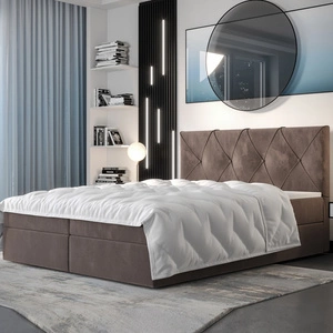 Světle hnědá kontinentální postel Arvada 140x200 v moderním skandinávském stylu s čalouněným čelem