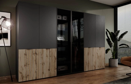 Šatní skříň Sandbox 101 cm černá elegantní a funkční šatní skříň se skleněnými předěly kus nábytku z modulární kolekce šatních skříní antisol glass