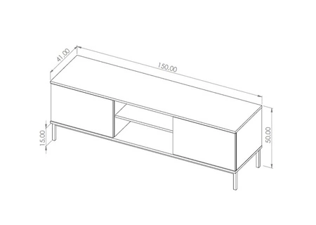 RTV skříňka Tutti 150 cm bílá elegantní design skříňky kovová pevná základna dveře se otevírají systémem push to open