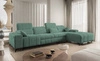 Rohová pohovka s funkcí spaní Penejos XII zelená pravostranná stylová rohová pohovka s kontejnery na lůžkoviny pohodlné nastavitelné opěrky hlavy