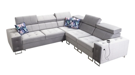 Rohová pohovka s funkcí spaní Hampton III béžová pravá pohodlná rohová pohovka z hladké a měkké sametové látky