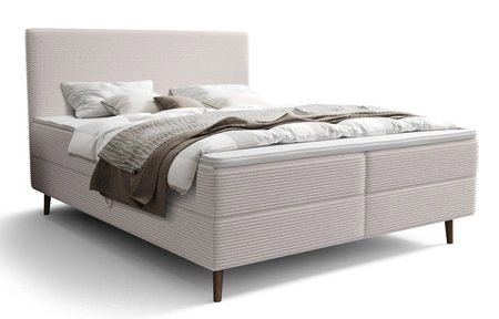Kontinentální postel Totti 160x200 slonová kost Stylová postel s úložným prostorem na lůžkoviny z trojrozměrné pruhované tkaniny