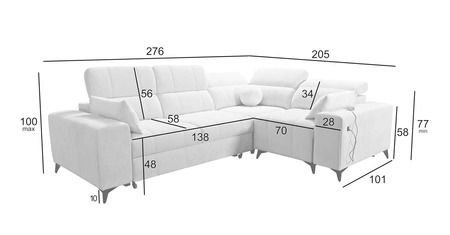 Rohová sedací souprava s funkcí spaní Penejos II světle šedá pravá rohová sedací souprava komfortní pro každodenní lenošení nádoba na lůžkoviny