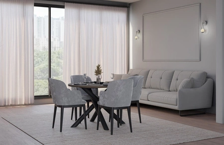 Kulatý stůl Lyon 110 cm wisconsin ořech / černý designový jídelní stůl kovové pavoučí nohy výškově nastavitelné