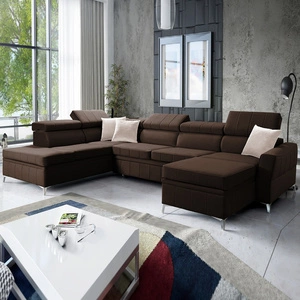 Rohová pohovka s funkcí spaní Rava VI hnědá pravý roh Praktická a moderní rohová pohovka vybavená multifunkční lampou