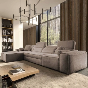 Rohová sedací souprava s funkcí spaní Viano XII světle hnědá levá rohová sedací souprava se zajímavým tvarem nastavitelné opěrky hlavy ozdobné polštáře