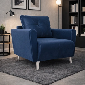 Křeslo Felicie námořnická modř elegantní křeslo do obývacího pokoje s prostorným a měkkým sedákem dřevěné nohy dodávají optickou lehkost