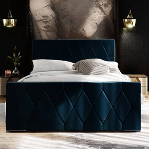 Čalouněná postel Sparks 140x200, tmavě modrá, s úložným prostorem v moderním stylu s výrazným čelem a nohou