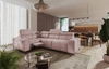 Rohová sedací souprava s funkcí spaní Castel II Lux růžová levá pohodlná rohová sedací souprava do obývacího pokoje s pohodlným výsuvným podnožníkem